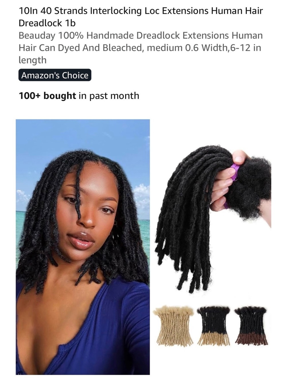 10in 40 Strands Interlocking Loc Extensions Human Hair Dreadlock 1b